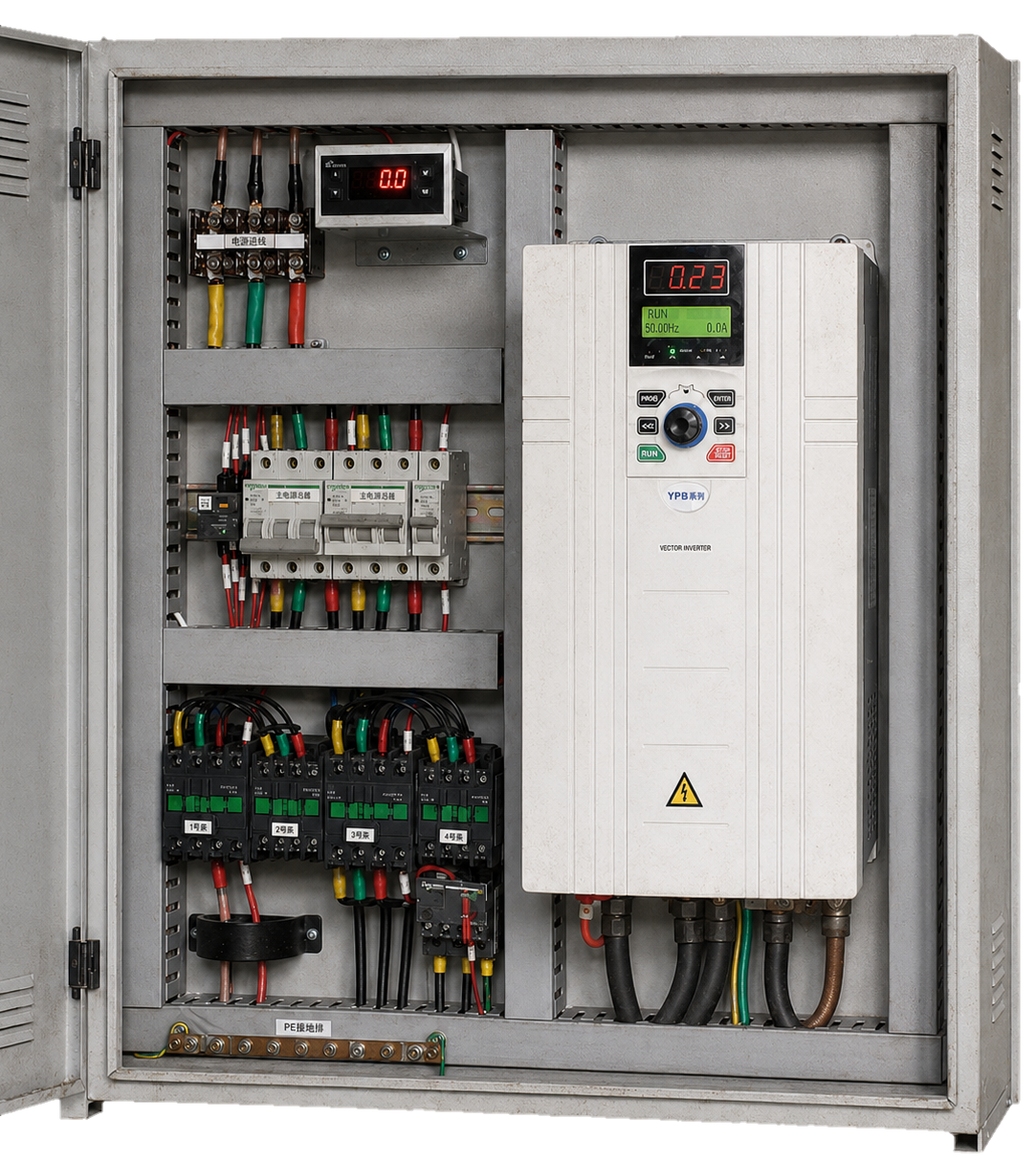 Tablero eléctrico tradicional con variador de frecuencia