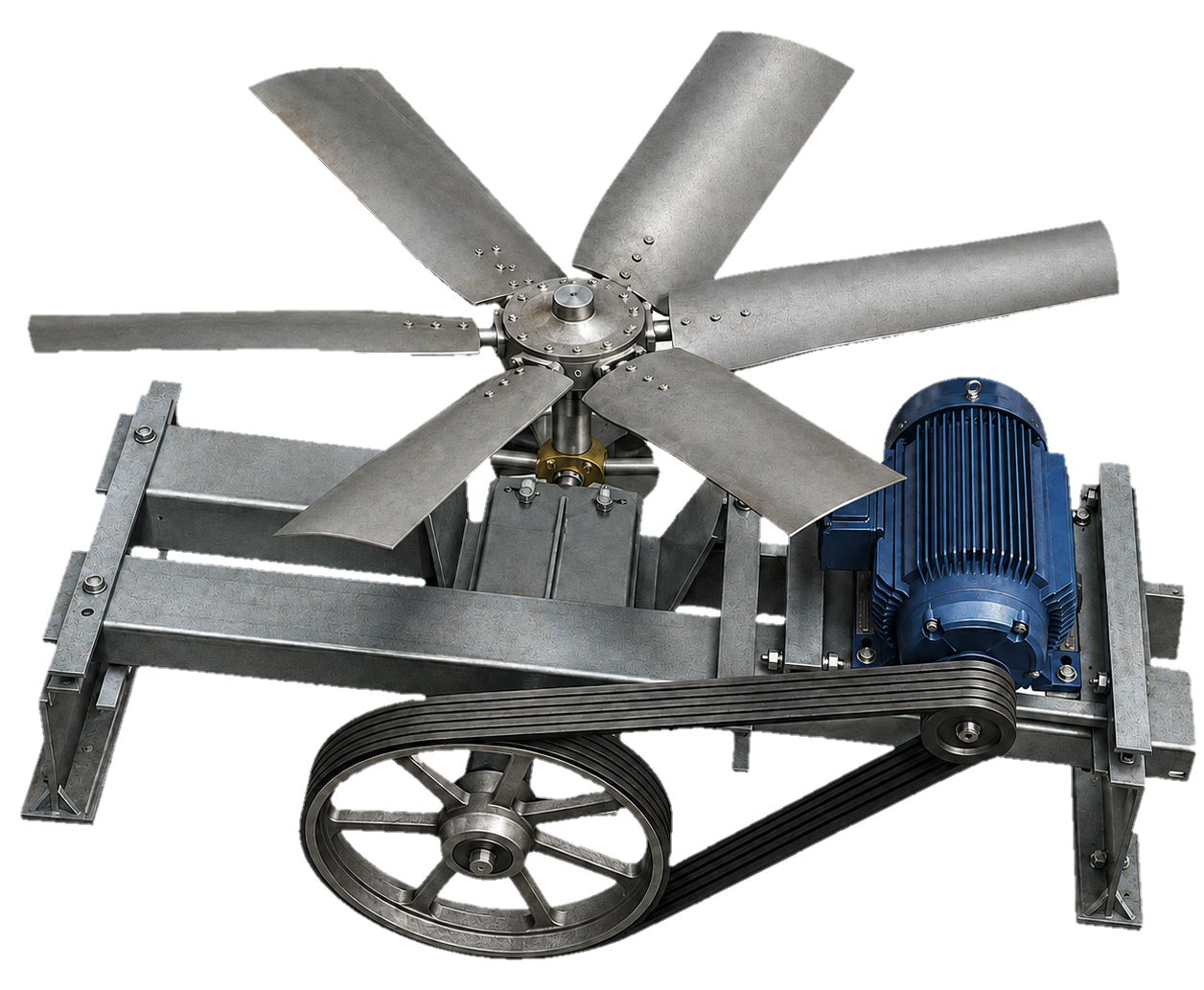 Ventilador axial industrial con motor y bandas